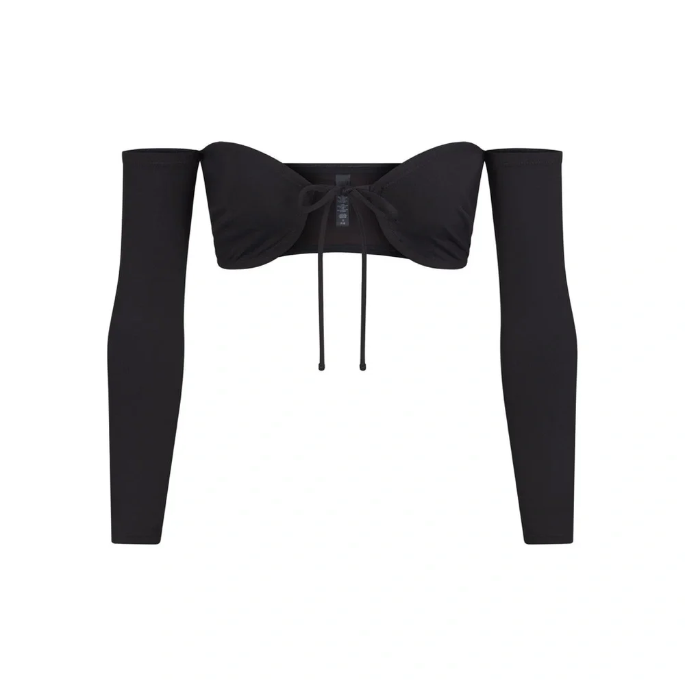 SKIMS SIGNATURE SWIM LONG SLEEVE BIKINI TOP in Onyx NEW